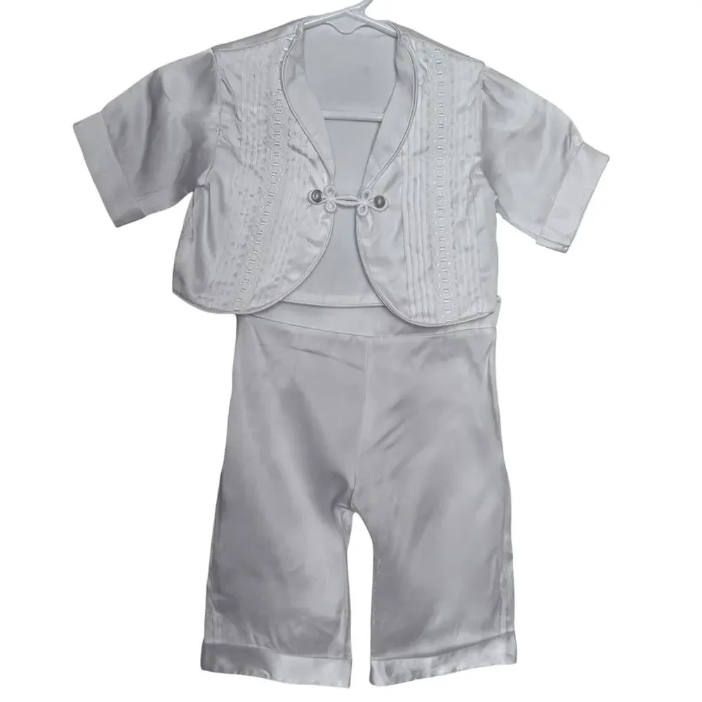 50s Phyllis Baby Wear White Satin Christening Baptism Suit Set Boys 6 Pc 3-6 M
